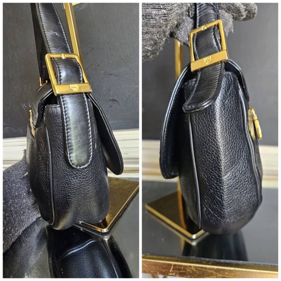 Authentic MCM Saddle Leather Flap Shoulder Bag Black - Picture 10 of 14